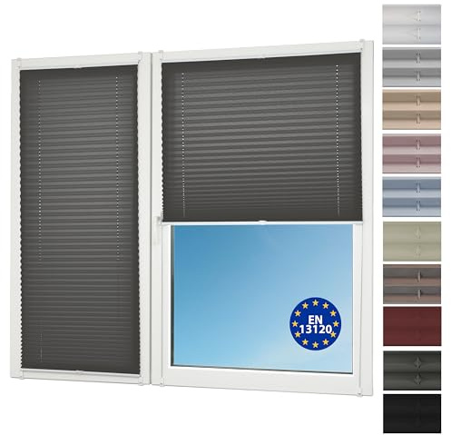 Sunlusso Klemmfix Plissee ohne Bohren Blickdicht (Dunkelgrau Crash, 75 x 120 cm) - lichtdurchlässig, ohne Verdunkelung - Fensterrollos, Klemmrollos, Rollos für Fenster ohne Bohren