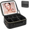 iFalarila Make up Tasche mit LED Spiegel | 3 Farben und stufenloser Dimmbarkeit| Großer Pinselstauraum Kosmetiktasche, USB-C Aufladung, Reisebox für Damen, Kosmetikspiegel – Schwarz