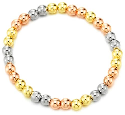 COOLSTEELANDBEYOND Gold Silber Rotgold Drei Farbe Perlen-Armband für Damen