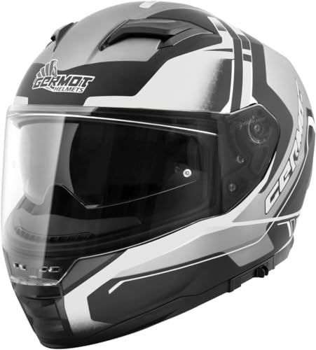 Germot GM 350 Integralhelm matt schwarz grau weiß ECE 22.06 mit Sonnenblende, L 59/60