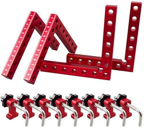 NOEAIKE Abrazaderas de esquina para carpintería, paquete de 4 abrazaderas de 90 grados, abrazaderas de ángulo recto de 5.5 x 5.5 pulgadas, cuadrados de posicionamiento de aluminio para marcos de