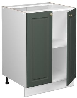 Vicco Küchenunterschrank Fame-Line, Grün-Gold Landhaus, 60 cm | MDF-Front · Arbeitsplatte Marmor · Höhenverst. Füße · Metallgriffe · Soft-Close