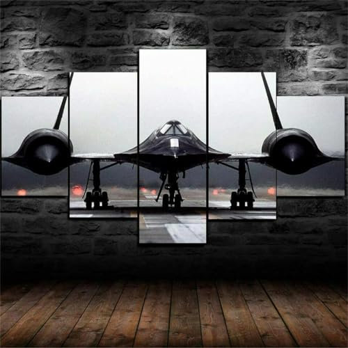 AZBESCZ Moderne Bilder Wohnzimmer 5 Teiliger SR-71 Blackbird-Flugzeug Poster Mit Rahmen Hd Für Heimdekoration Personalisierte Bilder Leinwandbilder Xxl