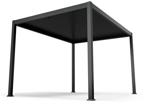 blumfeldt Pavillon 3x4, Wasserdicht Stabil Winterfest, Lamellendach aus Verzinktem Stahl, Pulverbeschichteter Aluminiumrahmen, Wetterfest, Schwarz, Für Garten & Terrasse