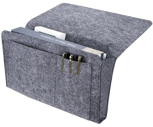 Acooruiteng Bedside Storage Pocket Bedside Organiser Anti-Slip Felt Hanging Organizer Bag Bed Storage Pocket Bedside Caddy for Bed Sofa for Books Glasses Phone Remote Accessories Dark Grey