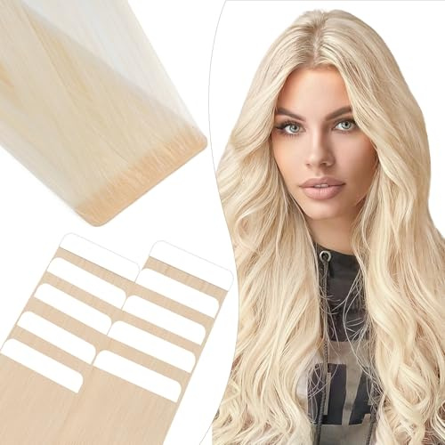 Elailite Tape Extensions Echthaar #613 Hellblond, 10 Stück Unsichtbar Kleber Haarverlängerungen 20g, 30cm Genähtes Haar Glattes Invisible