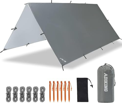 Free Soldier & ADIKING Tarp Wasserdicht 3x3,2m Tarp Ultraleicht Zeltplanen UV Schutz Camping Sonnensegel Zelt Freien Große Tarp für Camping, Wandern, Outdoor-Aktivitäten (Grau, Silver Coating)