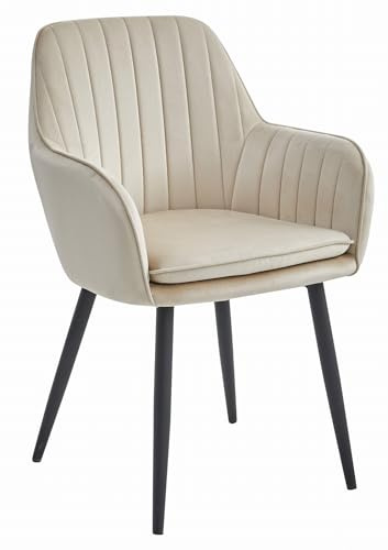 Home Collective Esszimmerstuhl Küchenstuhl Bürostuhl Stuhl Sitzmaterial aus Samt mit schwarzen Metallbeinen, 120 kg Sitzlast Bequem Home Office Stuhl, beige Sitz, Schwarze Beine 1 Stuhl