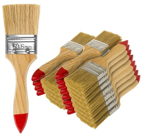 Lot de 24 Pinceaux Plats, Jeu de Pinceaux 45 mm, Pinceau Manche en Bois, Pinceau Brillant, Pinceau Plat pour Peinture, Peinture à l'huile, Teinture, Colle, Colle, Adapté pour ClôTure, DéCoration