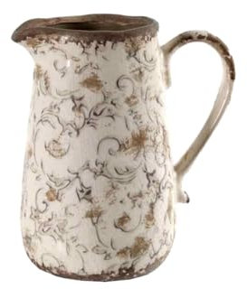 Ma Maison Caraffa in Ceramica con Decori Beige Stile Shabby Chic 17x12x18,5 cm Ideale per Acqua Vino e Bevande - Pratica e Funzionale per Ogni Ambiente Domestico Per Tutte le Occasioni