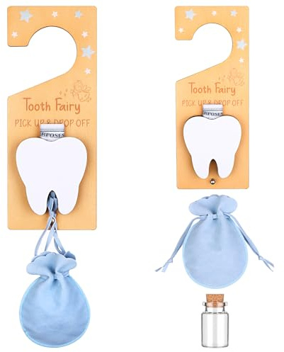 SevenMye Tooth Fairy Door Hanger Tooth Holder Bag with Velvet Pouch Teeth Keepsake Container Encourage Gift for Lost Milk Teeth Tiny Humans