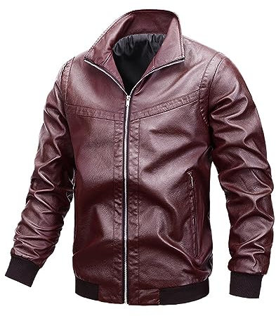Motorrad-Bomberjacke für Herren, Vintage-Stil, lässige Kunstlederjacke mit Stehkragen, Retro-Mäntel, schmale Passform, Cardigan, Windbreaker, Oberbekleidung, PU-Lederjacken, dünne Mäntel, Größe 5XL