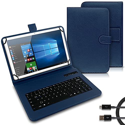 UC-Express Tablet Tasche kompatibel mit VALE Tablet V10E LTE-464 / V10A Tastatur Hülle Bluetooth Keyboard Case QWERTZ Standfunktion Cover, Motiv:Blau