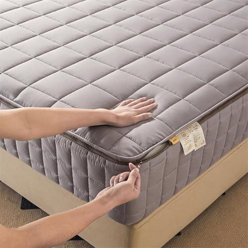 TYYUETY Matratzenbezug mit Reißverschluss, anpassbare Größe, einfarbig, warm und bequem, extra weicher Matratzenschoner-Gray- 180x200+20cm