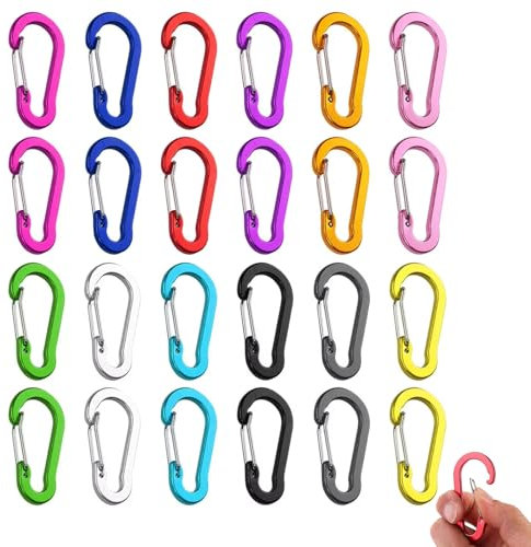 QITIXI:OU Karabinerhaken klein, 24 Stück, 12 Farben, 50mm, Aluminium, für Rucksack, Lanyard, Outdoor, Camping, Wandern