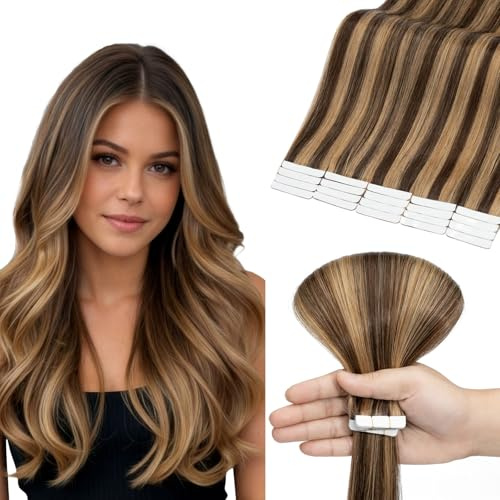 MY-LADY Tape In Extensions Echthaar 20pcs 40 cm Mittelbraun/Dunkelblond Remy Invisible Haar Tape In Haarverlängerung Natürlich 50g 16 Zoll #4P27 Glattes Echthaar Skin Weft Tape