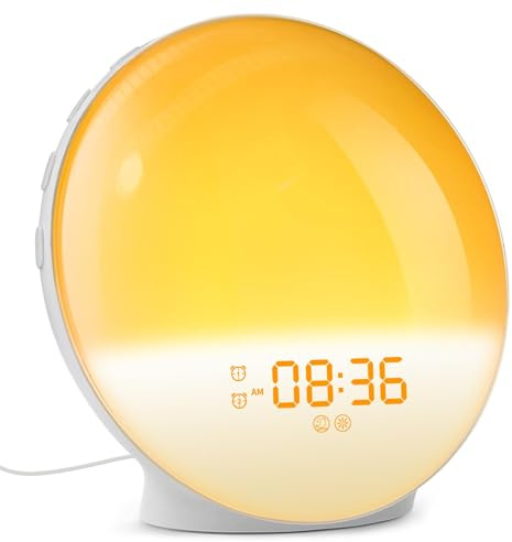 Dekala Sunrise Alarm Clocks for Heavy Sleepers, Wake up Light Sunrise, FM Radio, Dual Loud Alarms with White Noise Sounds, 7 Colors Night Light for Bedrooms, Adults, Kids