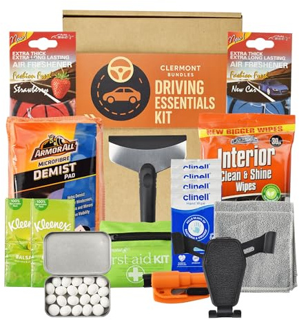 Clermont Bundles Driving Essentials Kit - Car Gift Set Inc 17 Item. I Love My Car Bundle for Men & Women. Car Enthusiast Accessories Kit
