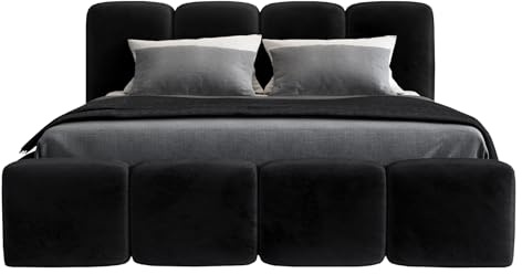 A&J MöbelLand Polsterbett 120x200 mit Bettkasten und Lattenrost – DONA-OM, Bett with Stauraum in Schwarz ohne Matratze