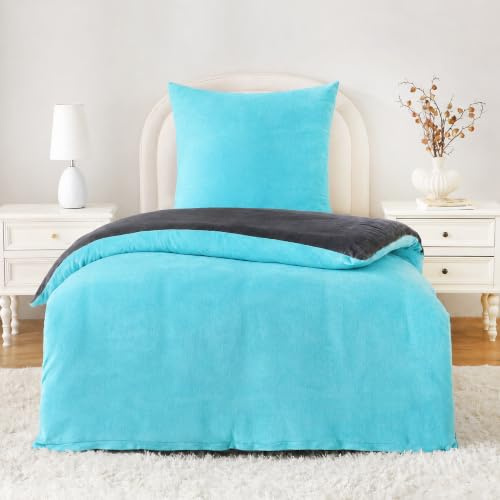 Viviland Winter Flanell Bettwäsche 135x200cm Bettdeckenbezug-Set Für Winter 1 Kissenbezüge 80x80cm- Blau Fleece Dicke Winterbettwäsche - Warme Kuschelige Bettdeckenbezug mit Reißverschluss