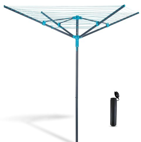 Vonia Séchoir Parapluie Extérieur - Étendoir à Linge 45M avec Ancrage au Sol - Séchage Naturel en Plein Air (Gris/Turquoise)