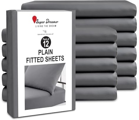GC GAVENO CAVAILIA 12 Piece Fitted Sheets - Single Bed (91x190cm) - Bedding Sheets - Plain Dyed Microfiber Bedsheet Pack of 12-25cm Deep Pocket (10) - Easy Care Wrinkle & Fade Resistant - Charcoal