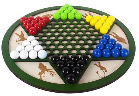 Kustimantu Jeu de société pour dames chinoises – Plateau de Dames chinoises en bois | Activité multijoueur de stratégie pour soirées familiales sur barbecue de jardin, pique-nique sur la plage et