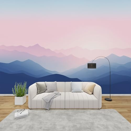QEODAH Fototapete Berge Schlafzimmer, 3D Tapete Abstrakte Berglandschaft, Vliestapete Rosa Blau, Tapeten Wohnzimmer, Ombre Farbverlauf Wand Deko Kinderzimmer, Wandtapete, Mustertapete Vlies 300x210 cm