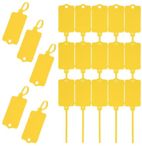 Flintronic Lot de 100 étiquettes d'expédition en plastique, 3,7 x 6,3 cm, étiquettes imperméables inscriptibles avec sangle d'étanchéité, étiquette d'attache de câble pour clés, bagages, logistique