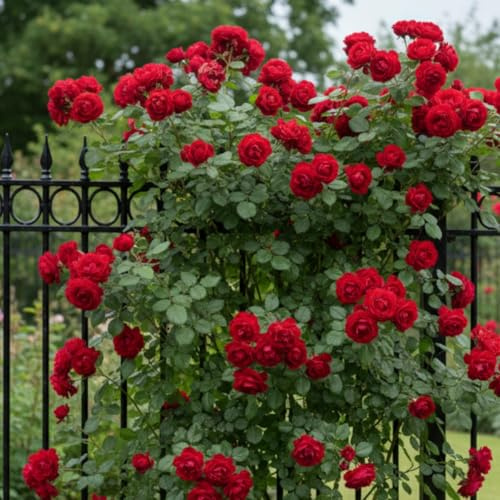 Kletterrose Sympathy – Pflanze – Dunkelrote Blüten, schnell wachsend, ideal für Bögen & Zäune – 2 Pflanzen – keine Samen, keine Zwiebeln und nicht künstlich