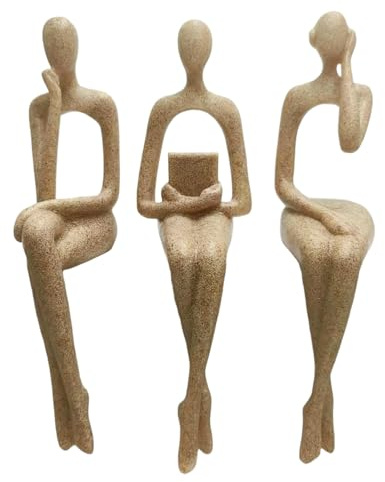 Yolispa Sitzende Figur, 3 Stück Deko Figuren Abstrakte Skulptur Bücherregal Decoration Heimdekoration Akzentkunst Statue Sitzende Denker Statue für Heimbüro Home deko