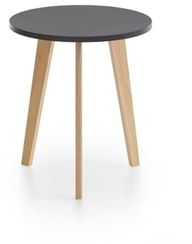 xonox.home – Runder Couchtisch 50x46x50 cm in Schwarz und Pinienholz – Wohnzimmertisch mit 3 Massivholzfüßen und schwarzer MDF Tischplatte – Skandinavisch, elegant, geradlinig & stabil