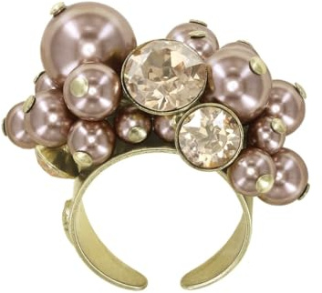 Konplott: Ring Pearl Shadow shinny brass, sehr modischer Gipsy-Ring mit Perlen und Kristallsteinen, für Damen/Frauen