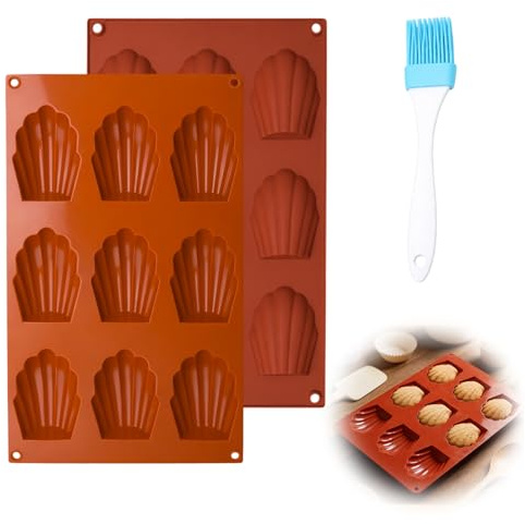 Supecesorio Moule Madeleine Silicone, 2 Pièces 9 Cavités en Forme de Coquille Antiadhésifs, Moule à Madeleine Pour Muffin, Chocolat, Biscuits, Chocolat, Bonbons, Pudding