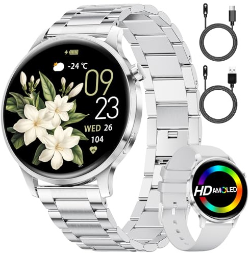 SUNKTA Orologio intelligente da donna 7,9 mm ultra sottile 1,32 AMOLED chiamate Bluetooth elegante Smartwatch per Android iOS,frequenza cardiaca,monitoraggio del sonno,contapassi, calorie,Argento