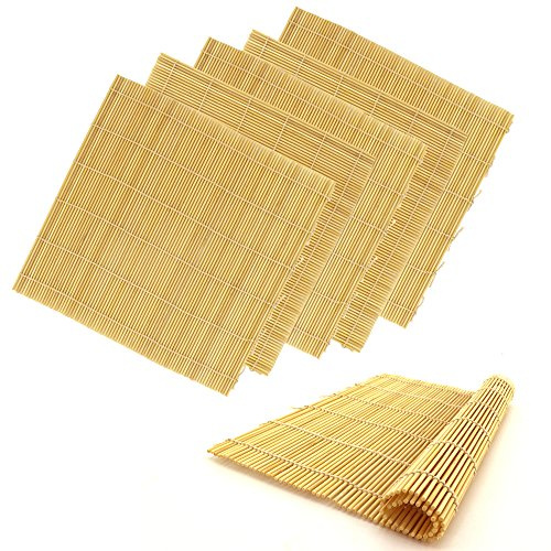 bamboomn Sushi Rolling kit 2 x Rollen, Bambus-Teppiche, 1 x Reis Paddel, 1 x Querstange, Natürlicher Bambus, Professional Set: 6 Natural 11.8 Mats, 11.8 Inch x 11.8 Inch