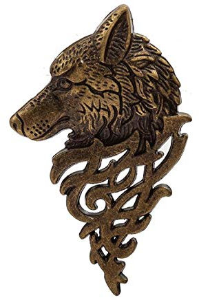 Patch Nation Brosche mit keltischem Wolf und Wolfen aus Metall, für Cosplay, bronzefarben