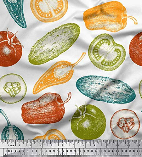 Soimoi Weib Poly Georgette Stoff Tomaten, Paprika und Gurken Gemuse Stoff drucken Meter 42 Zoll breit