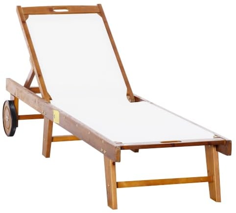 Outsunny Sonnenliege Verstellbar Akazienholz 198x55x30-88,5 cm Natur+Weiß | Relaxliege, Gartenliege, Holzliege, Gartenmöbel, Textil