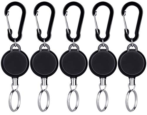 Selizo 5 Pcs Retractable Keychain Retractable Badge Holder Reel Clip ID Badge Holder with Steel Wire Rope, Black