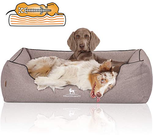 Knuffelwuff Orthopädisches Hundebett Wippo aus Velours mit Handwebcharakter XXL 120 x 85cm Grau - abnehmbarer Bezug - waschbar - für große, mittelgroße und kleine Hunde