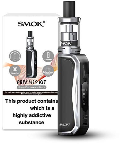 SMOK PRIV N19 Vaping Kit, Sleek, Compact, Powerful, Wide Range Wattage, Long Lasting, Works With Nord Coils, 2mL, E Cig, E Cigarettes, SMOK Vaping, Starter Kit, No Nicotine (Chrome Black)