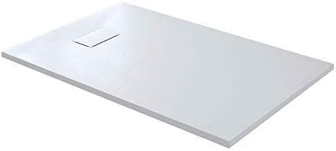 Piatto Doccia Spessore 2.6 Cm In Resina Effetto Pietra Stone Ardesia Antiscivolo Riducibile Indistruttibile Filopavimento Arredo Bagno Con Griglia Di Copertura Colore Bianco (80 x 130 cm)