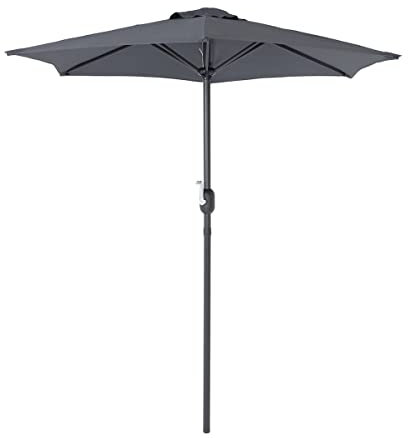 CHARLES BENTLEY Outdoor, Garden, Patio 2m Parasol Shade Umbrella, 2.5kg, Water Resistant, Sunshade, Free Standing, Crank Winding System, 38mm Pole, Steel Frame, In Grey (225x200cm)