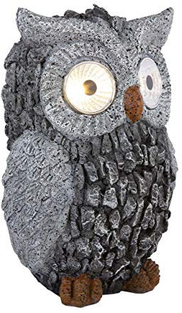 GLOBO LIGHTING Solar Eule Gartenskulptur für Außen Gartendeko Figur Skulptur grau Akku, Kunststoff, 2X LED 3000K, LxBxH 13,5x11,5x19,5 cm