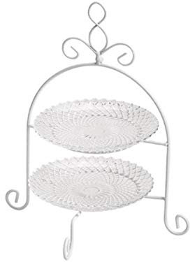 Frühstück-, Dessert-Etagere mit 2 Etagen aus Glas und Metall - Teller sind herausnehmbar - ideal zum servieren B28 x H22 cm (Weiss)