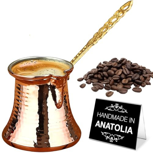 Hakan Turkish Coffee Pot | Stove Top Water Boiler, Coffee Maker, Butter, Chocolate & Milk Warmer | Even and Quick Heat with Handcrafted Copper Material | Coffee Gifts Idea, 13.2 Oz (390 cc)