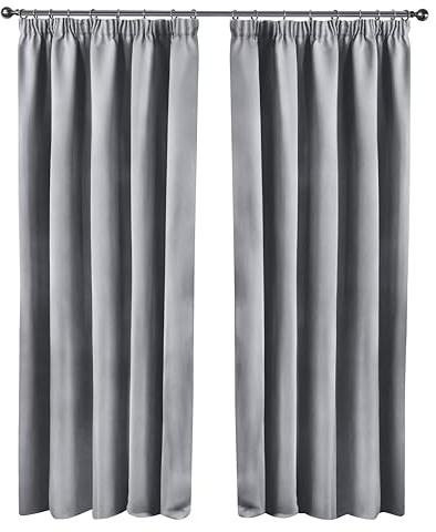 Emma Barclay Cali Curtains - Soft Plain Eyelet & Pencil Pleat Curtain Pair for Bedroom & Living Room (Silver, W 66 x L 90 (2 Panels), Pencil Pleat)