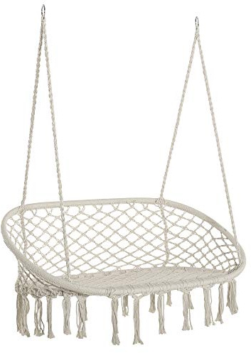 Outsunny Amaca a Dondolo da Giardino e Casa a 2 Posti, Telaio Metallo e Seduta Cotone 130x75x35cm, Bianco Crema