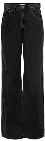 ONLY Damen Female Mit Weitem Bein Onlhope Hohe Taille Beinschnitt Jeans, Black Denim, 26W / 34L EU